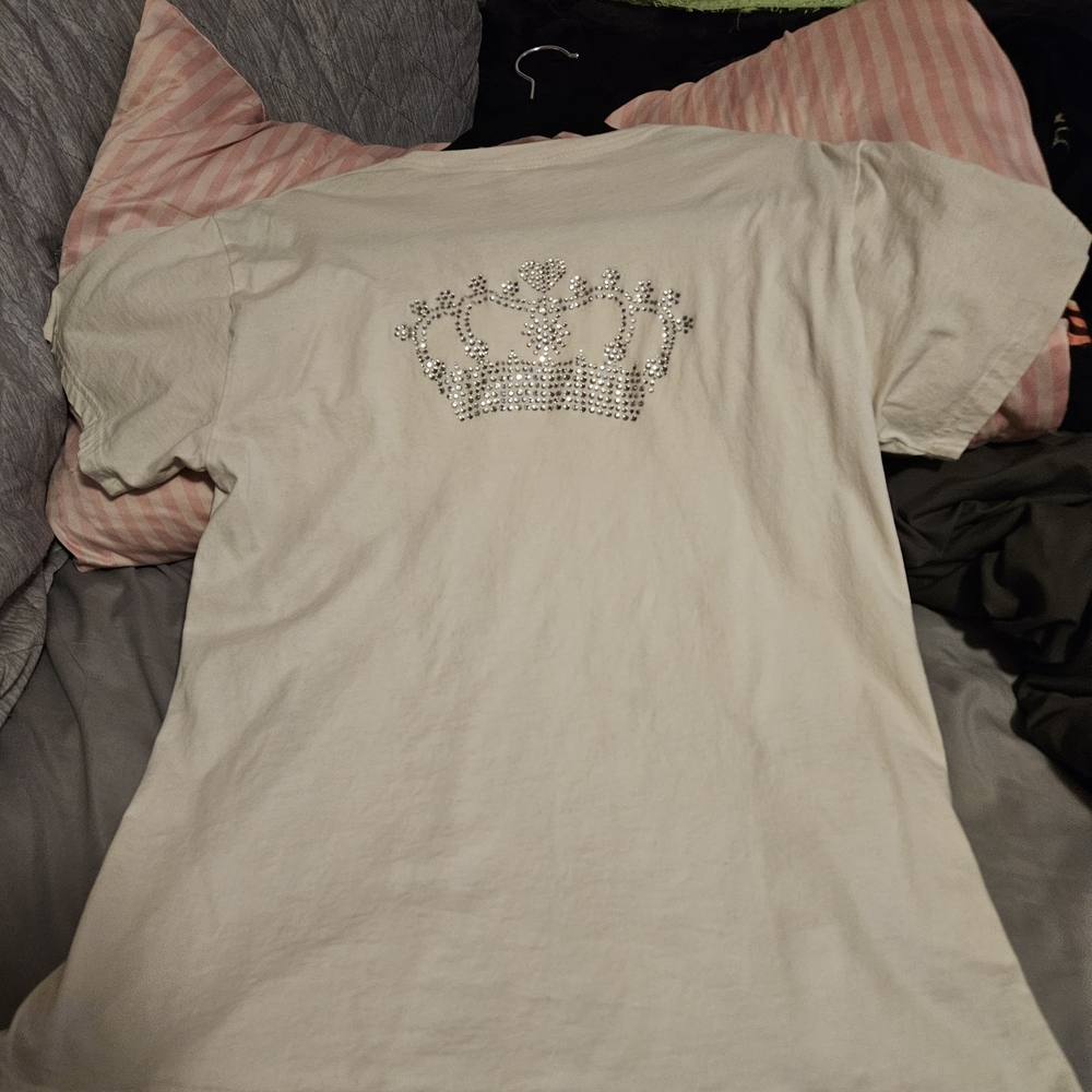PINK Victoria's Secret Cream Tee with Silver Sparkle Crown